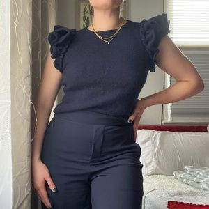 Filoro 100% Cashmere Ruffle Sleeve Top